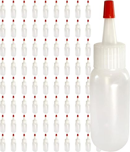 Yorker Squeeze Bottles (1oz, 25 Pack) Boston Round with Red Tip Caps - LDPE Plastic - Made in USA in Saudi Arabia