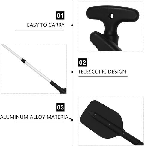 BESPORTBLE Boating Oars Retractable Paddle Kayak Paddle Aluminum Alloy T- Handle Paddle Water Sports Telescopic Portable Paddle Adjustable Paddles 2Pcs (Black) Boat Oars Telescoping in Saudi Arabia