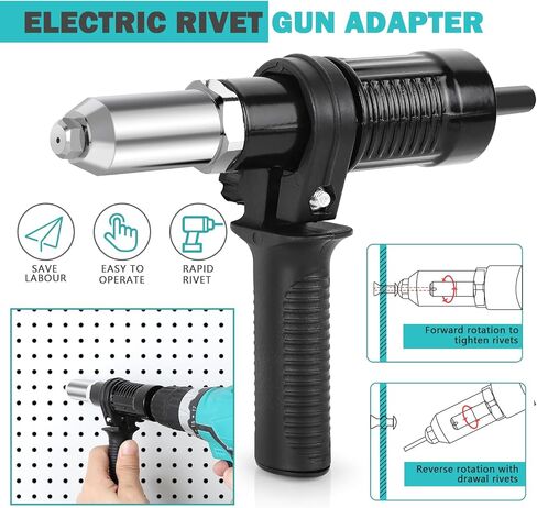 Rivet Gun Adapter Kit - 4 Convertible Heads, Wrench and 200 Blind Rivets - Ideal Cordless Rivet Tool for DIY Projects and Outdoor Use in Saudi Arabia