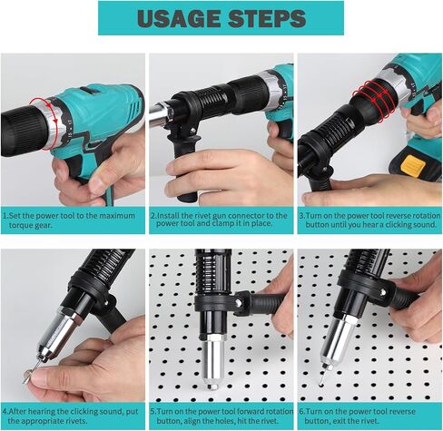 Rivet Gun Adapter Kit - 4 Convertible Heads, Wrench and 200 Blind Rivets - Ideal Cordless Rivet Tool for DIY Projects and Outdoor Use in Saudi Arabia