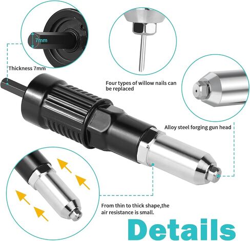 Rivet Gun Adapter Kit - 4 Convertible Heads, Wrench and 200 Blind Rivets - Ideal Cordless Rivet Tool for DIY Projects and Outdoor Use in Saudi Arabia