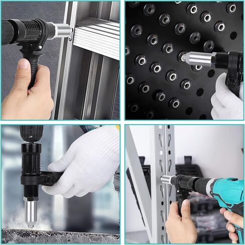 Rivet Gun Adapter Kit - 4 Convertible Heads, Wrench and 200 Blind Rivets - Ideal Cordless Rivet Tool for DIY Projects and Outdoor Use in Saudi Arabia