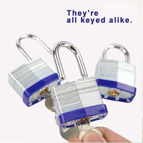 أقفال SEPOX® Trinity Keyed-Alike، جسم فولاذي مصفح مقوى شديد التحمل 1-9/16 بوصة 40 مم، تكبل قياسي غير قابل للقطع، حزمة من 3 قطع أقفال، 6 قطع نفس المفاتيح، لخزانة الصالة الرياضية، صندوق الأدوات، السقيفة، التخزين in Kuwait