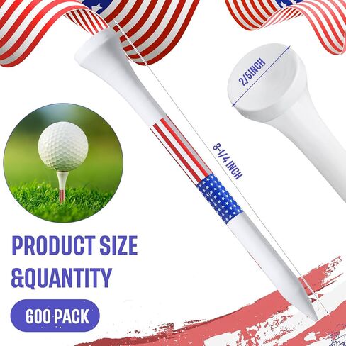 Mudder 600 قطعة 3-1/4 بوصة تي شيرت جولف USA Stars and Stripes تي شيرت جولف بعلم أمريكي بالجملة من الخيزران الوطني تي شيرت طويل أحمر وأبيض وأزرق للعب الجولف للرجال والنساء والأطفال in Saudi Arabia
