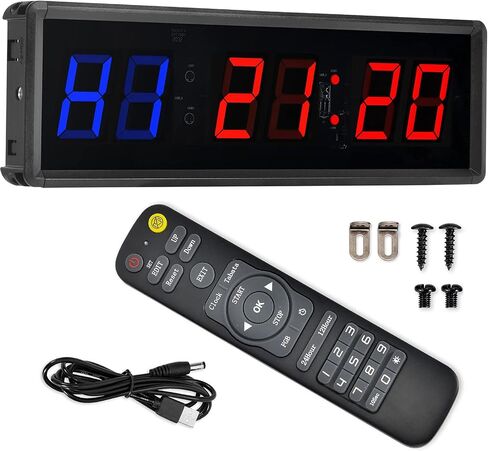 Gym Timer 1.5" LED Interval Timer Workout Timer Clock Stopwatch Timer Count Down/Up with Remote, Home Gym Garage Fitness with Buzzer,Digital Interval Training Timer for Classroom and Outdoor in Saudi Arabia
