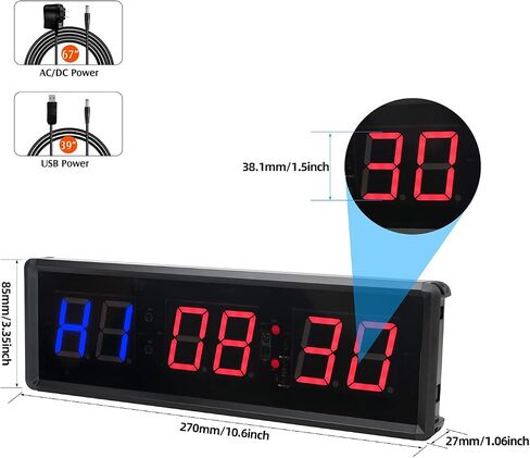 Gym Timer 1.5" LED Interval Timer Workout Timer Clock Stopwatch Timer Count Down/Up with Remote, Home Gym Garage Fitness with Buzzer,Digital Interval Training Timer for Classroom and Outdoor in Saudi Arabia