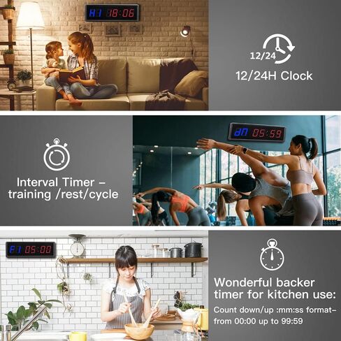 Gym Timer 1.5" LED Interval Timer Workout Timer Clock Stopwatch Timer Count Down/Up with Remote, Home Gym Garage Fitness with Buzzer,Digital Interval Training Timer for Classroom and Outdoor in Saudi Arabia