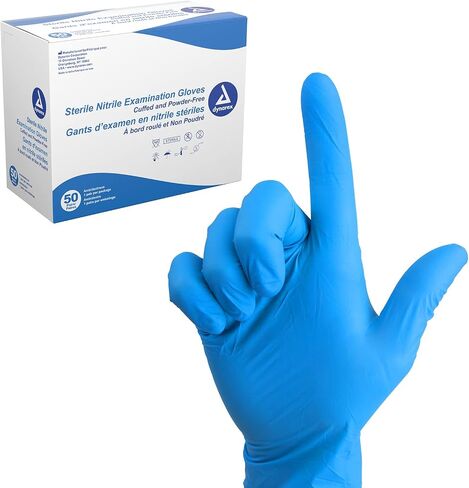 Dynarex Sterile Disposable Nitrile Exam Gloves, Powder-Free, Sterilely Packaged in Pairs, Textured Palms, Blue, Large, 1 Box of 50 Pairs in Saudi Arabia