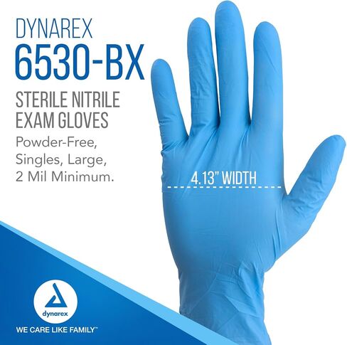 Dynarex Sterile Disposable Nitrile Exam Gloves, Powder-Free, Sterilely Packaged in Pairs, Textured Palms, Blue, Large, 1 Box of 50 Pairs in Saudi Arabia