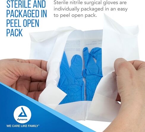 Dynarex Sterile Disposable Nitrile Exam Gloves, Powder-Free, Sterilely Packaged in Pairs, Textured Palms, Blue, Large, 1 Box of 50 Pairs in Saudi Arabia