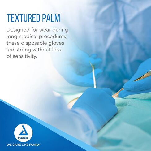 Dynarex Sterile Disposable Nitrile Exam Gloves, Powder-Free, Sterilely Packaged in Pairs, Textured Palms, Blue, Large, 1 Box of 50 Pairs in Saudi Arabia
