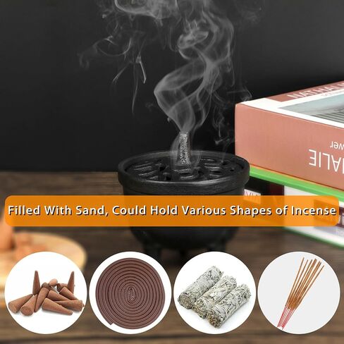 حامل مبخرة ثلاثي القوائم من JUXYES مع غطاء، حامل بخور من الحديد الزهر، مبخرة معدنية، مبخرة مخروطية عتيقة، حامل مبخرة لراتنجات البخور، المخاريط أو ذوبان الشمع in Kuwait