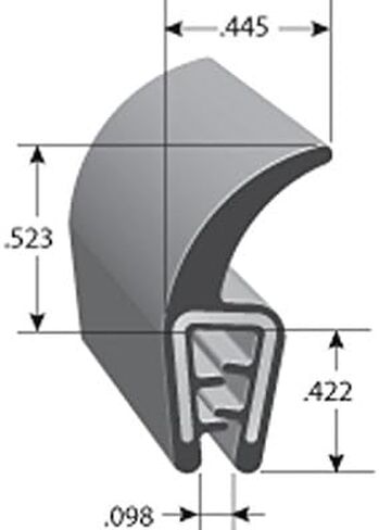 Trim-Lok DDA1501-25 EPDM مزدوج التحمل المطاط/المعادن، يناسب الحافة 0.040 بوصة - 0.100 بوصة، 0.523 بوصة طول الرفرف in Kuwait