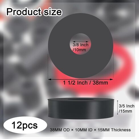 12 PCS Multi Purpose Rubber Spacer 1 1/2 Inch OD x 3/8 Inch ID x 3/5 Inch Thickness, Rubber Bushing Anti Vibration Spacer Thick Rubber Washers for Home and Car in Saudi Arabia
