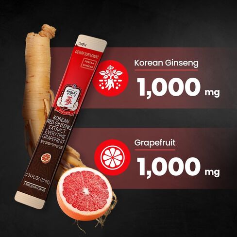 JungKwanJang عصا مستخلص الجينسنغ الأحمر الكوري بنكهة الجريب فروت مع مضادات الأكسدة، تركيبة البريبايوتك، مكمل طاقة يومي خالٍ من الكافيين للرجال والنساء in Saudi Arabia