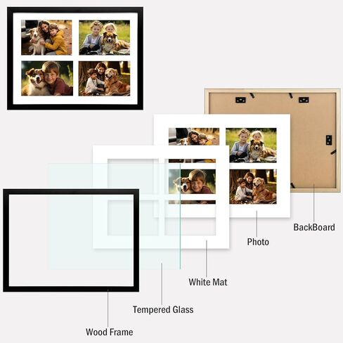 Frametory, 2 5x7 Picture Frame Collage - 8.5x11 Picture Frame Made To Display Pictures 2 5x7 with Mat or 8.5x11 without Mat - Pre-Installed Wall Mounting Hardware (Black, 2 Pack) in Kuwait