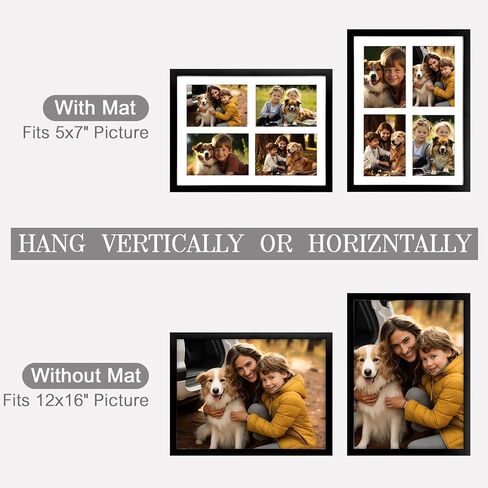 Frametory, 2 5x7 Picture Frame Collage - 8.5x11 Picture Frame Made To Display Pictures 2 5x7 with Mat or 8.5x11 without Mat - Pre-Installed Wall Mounting Hardware (Black, 2 Pack) in Kuwait