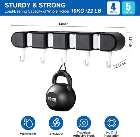 حامل مكنسة وممسحة مثبت على الحائط، رف أدوات تخزين مكنسة الممسحة مع 4 رفوف و5 خطافات، منظم مكنسة الممسحة، منظم أدوات الحديقة مع خطافات لاصقة لسقيفة المطبخ ومرآب الغسيل المنزلي، أسود in Kuwait