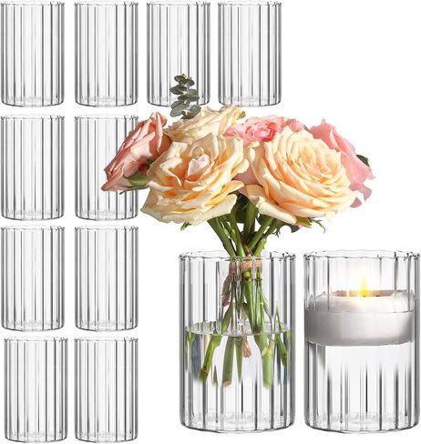 ComSaf Glass Cylinder Vases Pack of 3, Clear Ribbed Bud Vases for Centerpieces Weeding Decoration, 4 inch 6 Inch 10 Inch Tall Clear Flower Vases in Bulk, Hurricane Candle Holder for Party Home Decor in Saudi Arabia