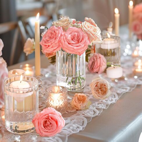 ComSaf Glass Cylinder Vases Pack of 3, Clear Ribbed Bud Vases for Centerpieces Weeding Decoration, 4 inch 6 Inch 10 Inch Tall Clear Flower Vases in Bulk, Hurricane Candle Holder for Party Home Decor in Saudi Arabia