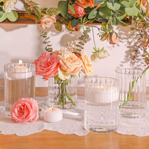 ComSaf Glass Cylinder Vases Pack of 3, Clear Ribbed Bud Vases for Centerpieces Weeding Decoration, 4 inch 6 Inch 10 Inch Tall Clear Flower Vases in Bulk, Hurricane Candle Holder for Party Home Decor in Saudi Arabia