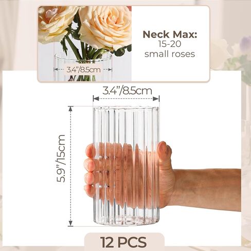 ComSaf Glass Cylinder Vases Pack of 3, Clear Ribbed Bud Vases for Centerpieces Weeding Decoration, 4 inch 6 Inch 10 Inch Tall Clear Flower Vases in Bulk, Hurricane Candle Holder for Party Home Decor in Saudi Arabia