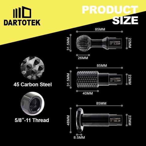 لقم مثقاب نحت الخشب، 3 قطع من DARTOTEK DIY نقش رأس طحن رأس الطحن، مجموعة شفرات دوارة لملف عرموش، قاطعة لتجويف الخشب والبلاستيك، فتحة 5/8 بوصة - 11 in Kuwait