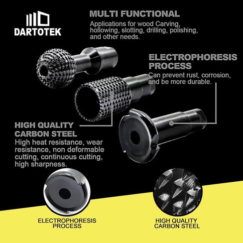 لقم مثقاب نحت الخشب، 3 قطع من DARTOTEK DIY نقش رأس طحن رأس الطحن، مجموعة شفرات دوارة لملف عرموش، قاطعة لتجويف الخشب والبلاستيك، فتحة 5/8 بوصة - 11 in Kuwait