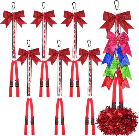 6 Pcs Cheer Bow Holder and Cheerleading Pom Poms Holder, Glitter Hair Bow Hanger for Girls, Bling Backpack Bows School Cheer Stuff Bow Accessories for Teen Football Cheerleader Sports in Saudi Arabia
