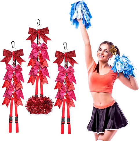 6 Pcs Cheer Bow Holder and Cheerleading Pom Poms Holder, Glitter Hair Bow Hanger for Girls, Bling Backpack Bows School Cheer Stuff Bow Accessories for Teen Football Cheerleader Sports in Saudi Arabia