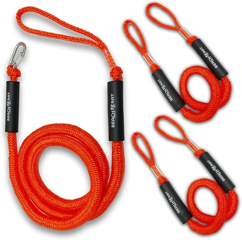 Beach Rat Bungee (1) Boat Anchor Line (2) Dock Line Kit - 7-14' Boat Anchor Bungee & 4-5.5' Dock Line Bungees - Reduces Shock to Anchors, Docks, Cleats & Pylons - Boat Rope That Stretches (Black) in Saudi Arabia