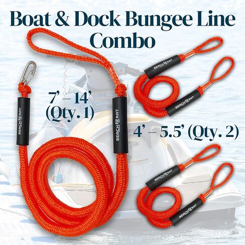 Beach Rat Bungee (1) Boat Anchor Line (2) Dock Line Kit - 7-14' Boat Anchor Bungee & 4-5.5' Dock Line Bungees - Reduces Shock to Anchors, Docks, Cleats & Pylons - Boat Rope That Stretches (Black) in Saudi Arabia