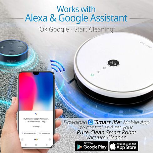 مكنسة كهربائية روبوتية أوتوماتيكية ذكية من SereneLife مع تطبيق Wifi للهاتف المحمول ورسم خرائط الجيروسكوب - شفط 1800Pa فائق النحافة بارتفاع 2.9 بوصة، يعمل روبوت Vac متعدد الغرف على تنظيف السجاد والأرضيات الصلبة in Kuwait