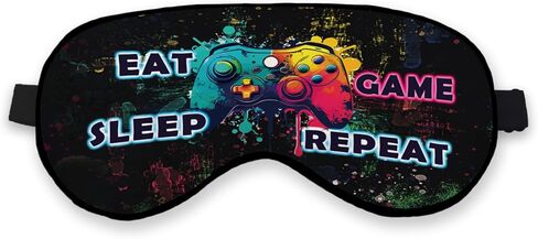 أكل النوم لعبة تكرار قناع النوم قناع العين للبنين الأطفال المراهقين الفتيات، قناع العين اللاعب، قناع العين التعتيم الحرير للنوم، الأخضر الأزرق موضوع اللعبة الأشرطة قابل للتعديل لينة خفيفة الوزن قناع النوم in Kuwait