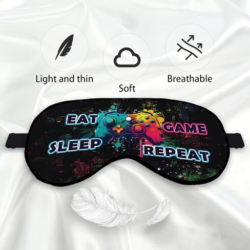 أكل النوم لعبة تكرار قناع النوم قناع العين للبنين الأطفال المراهقين الفتيات، قناع العين اللاعب، قناع العين التعتيم الحرير للنوم، الأخضر الأزرق موضوع اللعبة الأشرطة قابل للتعديل لينة خفيفة الوزن قناع النوم in Kuwait