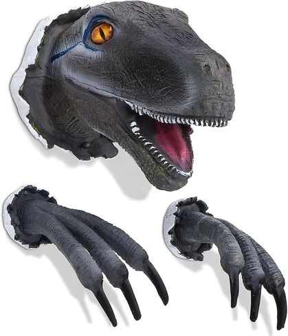 Petpigo Wall-Mounted 3D Dinosaur Wall Head Bust Sculpture Bursting Mounted Head Statue Bust Dinosaur Wall Art Ornaments for Family and Children's Bedroom (Grey) in Saudi Arabia