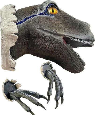Petpigo Wall-Mounted 3D Dinosaur Wall Head Bust Sculpture Bursting Mounted Head Statue Bust Dinosaur Wall Art Ornaments for Family and Children's Bedroom (Grey) in Saudi Arabia