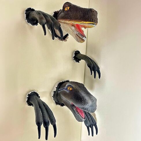 Petpigo Wall-Mounted 3D Dinosaur Wall Head Bust Sculpture Bursting Mounted Head Statue Bust Dinosaur Wall Art Ornaments for Family and Children's Bedroom (Grey) in Saudi Arabia