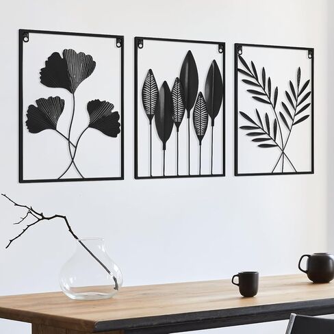 KHJCXS Black Wall Decor Metal Wall Art Modern Minimalist Metal Leaf Wall Hanging Decor, for Living Room, Bedroom, Bathroom, Hotel And Office (3pcs) in Saudi Arabia