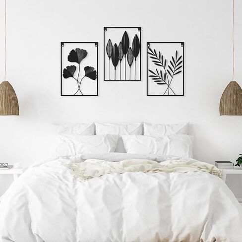 KHJCXS Black Wall Decor Metal Wall Art Modern Minimalist Metal Leaf Wall Hanging Decor, for Living Room, Bedroom, Bathroom, Hotel And Office (3pcs) in Saudi Arabia