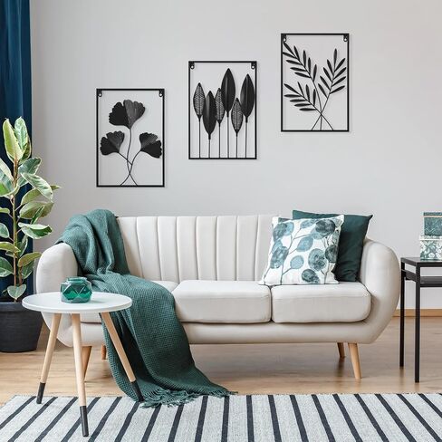 KHJCXS Black Wall Decor Metal Wall Art Modern Minimalist Metal Leaf Wall Hanging Decor, for Living Room, Bedroom, Bathroom, Hotel And Office (3pcs) in Saudi Arabia