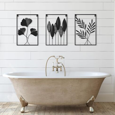 KHJCXS Black Wall Decor Metal Wall Art Modern Minimalist Metal Leaf Wall Hanging Decor, for Living Room, Bedroom, Bathroom, Hotel And Office (3pcs) in Saudi Arabia