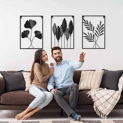 KHJCXS Black Wall Decor Metal Wall Art Modern Minimalist Metal Leaf Wall Hanging Decor, for Living Room, Bedroom, Bathroom, Hotel And Office (3pcs) in Saudi Arabia
