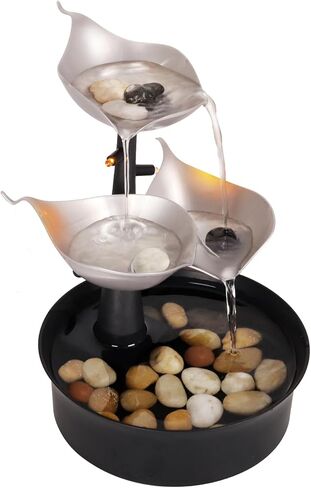 نوافير مياه داخلية، نافورة مياه على سطح الطاولة بثلاث طبقات مع ضوء LED قابل للتعديل، نافورة شلال مكتب صغير لغرفة المعيشة/مكتب زين/ديكور المنزل، بدون جرس، غير ديناميكي in Kuwait