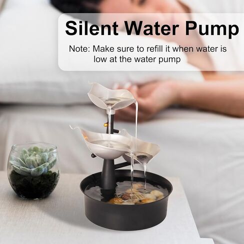 نوافير مياه داخلية، نافورة مياه على سطح الطاولة بثلاث طبقات مع ضوء LED قابل للتعديل، نافورة شلال مكتب صغير لغرفة المعيشة/مكتب زين/ديكور المنزل، بدون جرس، غير ديناميكي in Kuwait