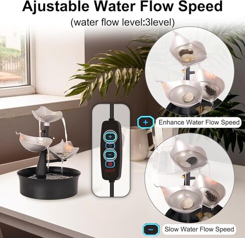 نوافير مياه داخلية، نافورة مياه على سطح الطاولة بثلاث طبقات مع ضوء LED قابل للتعديل، نافورة شلال مكتب صغير لغرفة المعيشة/مكتب زين/ديكور المنزل، بدون جرس، غير ديناميكي in Kuwait