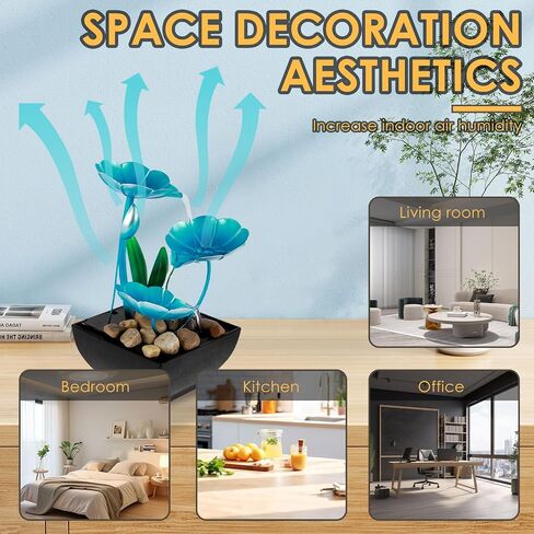 Tabletop Fountain Meditation Water Fountain Creative Flower Mini Waterfall Fountain Decorations Sound Relaxation Lotus Ornament USB Powered for Table Office Bedroom(Blue) in Saudi Arabia