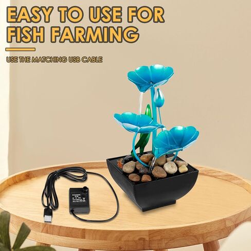 Tabletop Fountain Meditation Water Fountain Creative Flower Mini Waterfall Fountain Decorations Sound Relaxation Lotus Ornament USB Powered for Table Office Bedroom(Blue) in Saudi Arabia