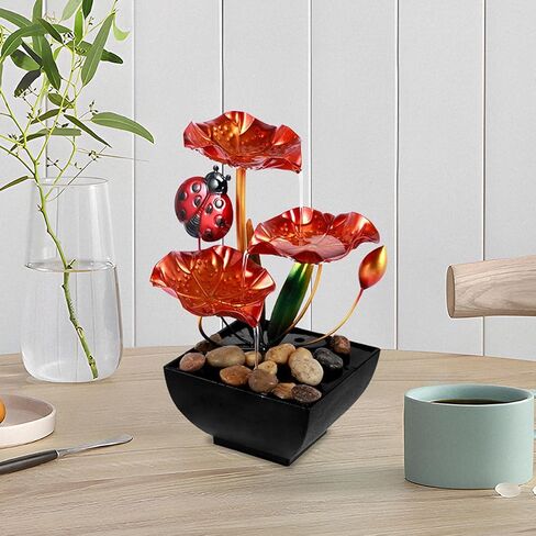 Tabletop Fountain Meditation Water Fountain Creative Flower Mini Waterfall Fountain Decorations Sound Relaxation Lotus Ornament USB Powered for Table Office Bedroom(Blue) in Saudi Arabia