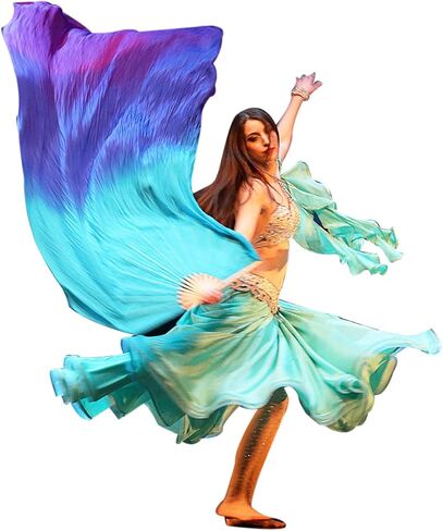 Winged Sirenny Large Single Silk Fan Veil 70"x 45", worship praise Adoration belly dance flag streamer (black-purple-pink) in Saudi Arabia